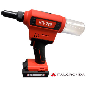 RIV720-Rivettatrice Batteria Litio 18,0V 2,0Ah x rivetti fino d.6,4 c/due batterie+caricabatteria Ø2,4-Ø6,4