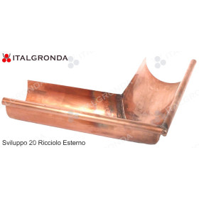 ANGOLO DI GRONDA SEMITONDO IN RAME DI CM 30x30 - SPESSORE 5/10 sviluppo 20 cm
