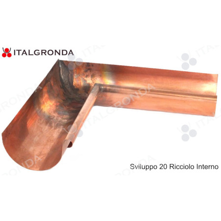 ANGOLO DI GRONDA SEMITONDO INTERNO IN RAME DI CM 30x30 - SPESSORE 5/10 sviluppo 20 cm