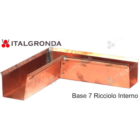 ANGOLO INTERNO DI GRONDA A CASSETTA IN RAME CON RICCIOLO DI CM 30x30 - SPESSORE 5/10 BASE 7 BORDO ESTERNO