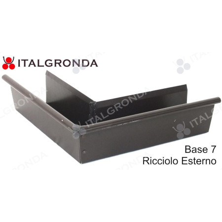 ANGOLO DI GRONDA ESTERNO Tipo BASE 7 con Ricciolo in Lamiera color Testa di Moro con Lati di 30x30 cm