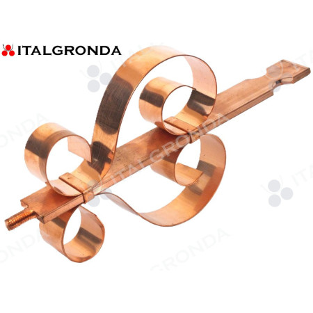 DISTANZIATORE ORNATO PER COLLARI FERMATUBO IN RAME PESANTE CON RICCI 15 CM A MURARE