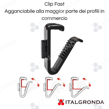 Clip fast agganciabile alla maggior parte dei profili in commercio