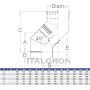 CURVA FUMI INOX 316 A 45° Polymax Acciai-CURVA FUMI ACCIAIO INOX 316L ANGOLO 45° PER MODULO MONOPARETEØ50-60-80-100-120-130-140-