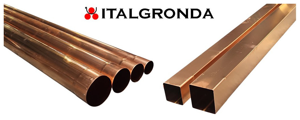 Tubo di calata pluviale in Rame di sezione tonda e quadrata